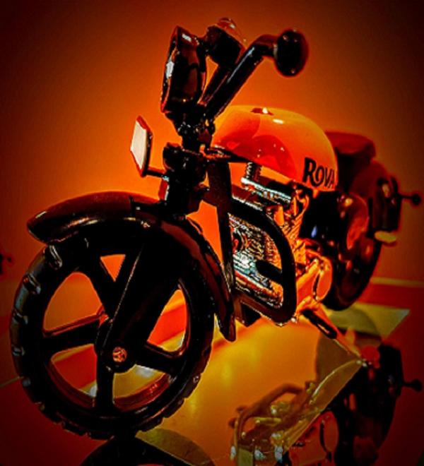 Miniature Royal Enfield Model with Fiery Aesthetic