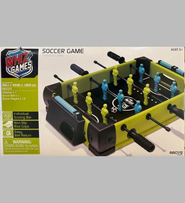 "Whiz Games Tabletop Foosball Soccer Game – Mini Soccer Table for Kids & Adults, Portable Football Game with Scoring Bar and Non-Slip Handles"