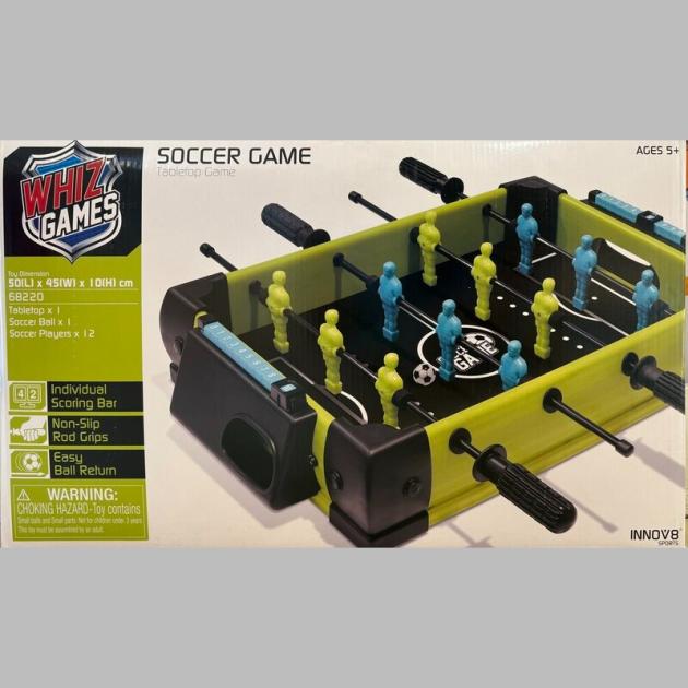 "Whiz Games Tabletop Foosball Soccer Game – Mini Soccer Table for Kids & Adults, Portable Football Game with Scoring Bar and Non-Slip Handles"