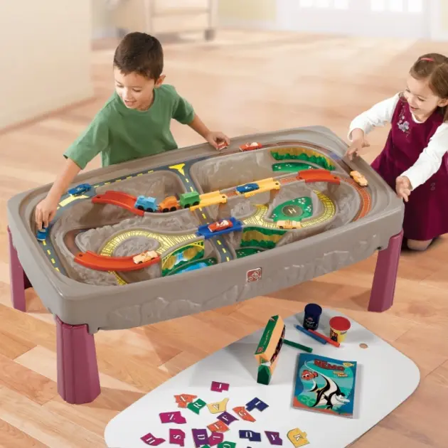 deluxe kids train and race track table with molded features