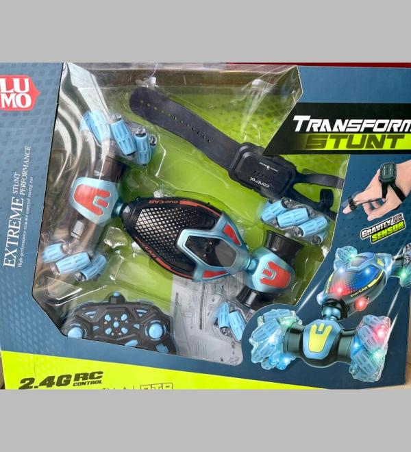 Lumo 2.4G RC Transforming Stunt Car – Gesture Control, 360° Spins, LED Lights & All-Terrain Wheels for Kids