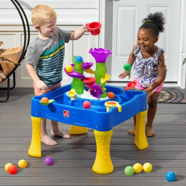 colorful toddler water play table with spinners, ramps, and 4-gallon capacity