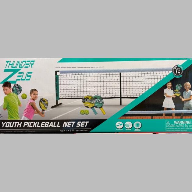 "Thunder Zeus Youth Pickleball Net Set – Complete Pickleball Game Set with Net, Paddles & Balls for Kids & Beginners"
