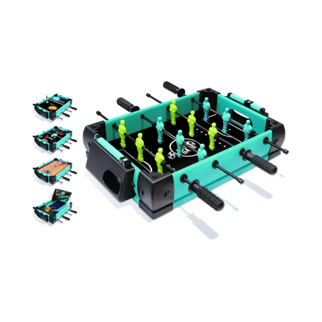 5-in-1 sports game table with foosball, basketball, pool, air hockey, and table tennis for kids