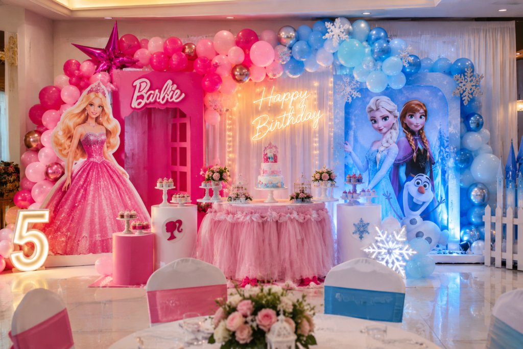Kids birthday party decoration with colourful balloons and themed party decor in Bengaluru